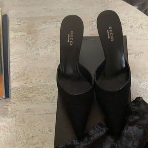 Gucci heeled slides Nylon GG